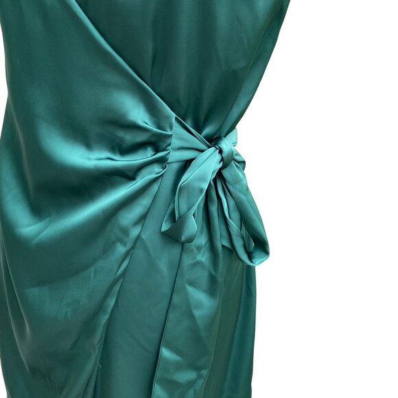 Gap Satin Wrap Sleeveless Cocktail Dress Sz XSP Emerald Green Mini Holiday Party - Picture 3 of 12